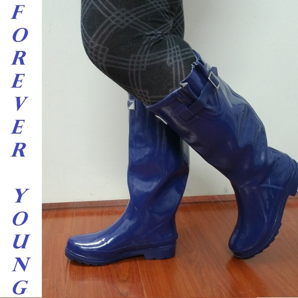 Forever Young Shoes - Women's Rainboots, Tall Rubber Rain Boots, RB-3106, Navy